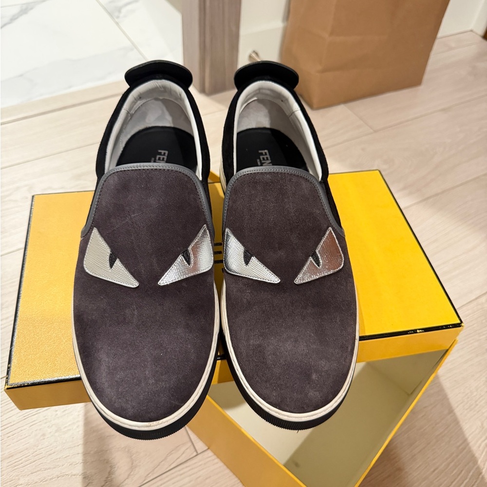 Fendi Men's Black and Silver Slip-On Loafers